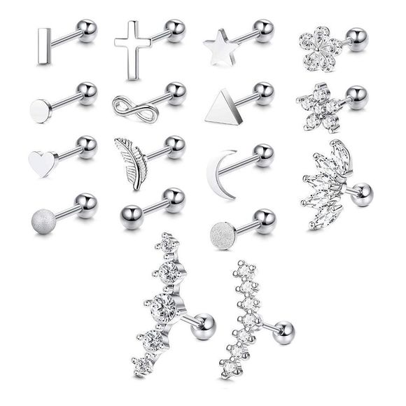 Jewelry - 17pcs Stainless Steel Helix Cartilage Tragus Stud Piercing Earrings Jewelry NEW